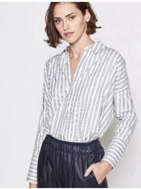 Joie Selinde Striped Button Down Oversized Boyfriend Pop Over Shirt Size Large